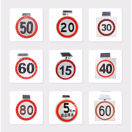 Placas de aviso de segurança refletivas intermitentes para estradas de rua ao ar livre alimentadas por painéis solares OEM com luz solar Sinal de trânsito de LED